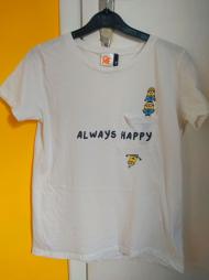 T-shirt biały z kieszonką, Minionki, happy, Sinsay, XS