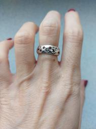 srebrny pierścionek z gwiazdkami, niebo, średnica 15 mm
