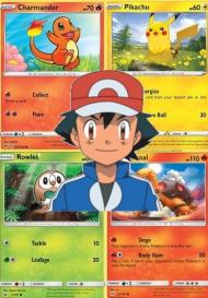 zestaw 4 kart pokemon tcg POKEMONY ASHA KETCHUMA