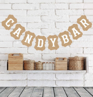 rustykalny napis Candy Bar, wesele, ślub, słodycze, eko papier